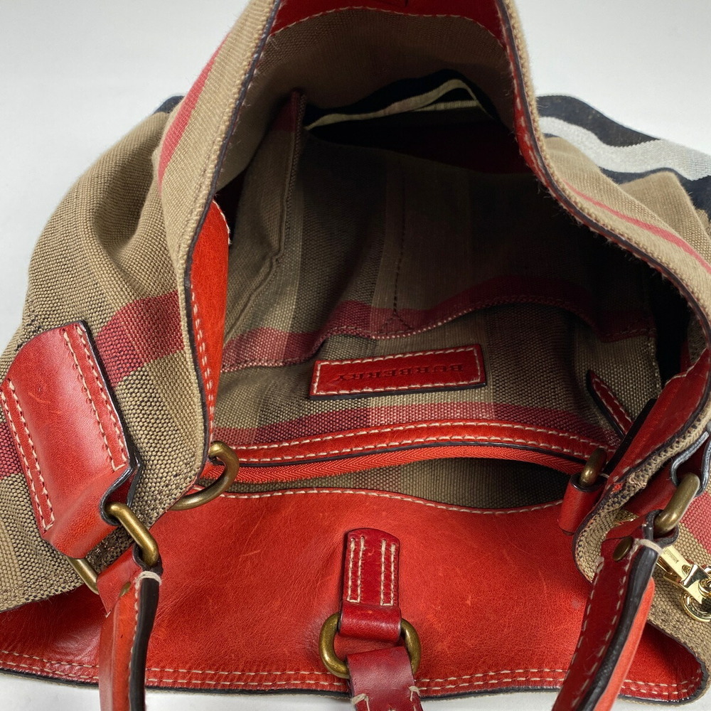 Burberry Check Handbag Shoulder Bag Canvas Brown Red Multicolor - Picture 7 of 7